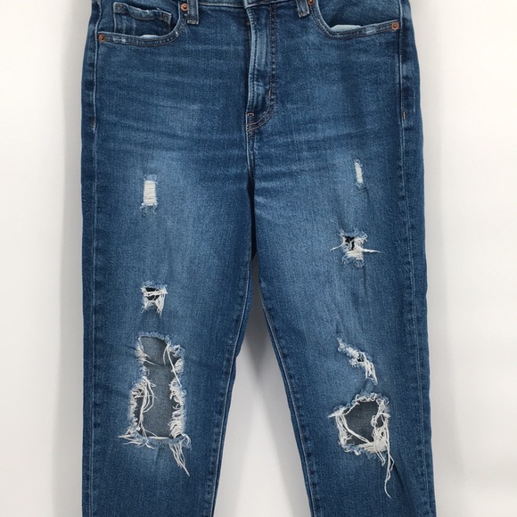 Old Navy High Rise OG Straight Distressed Raw Hem Jeans Smooth Pockets 6 - Picture 2 of 11